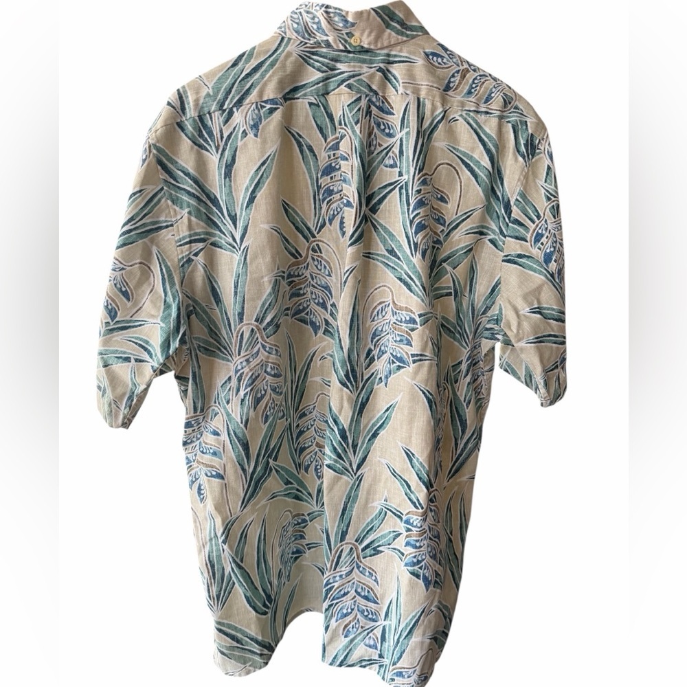 Reyn Spooner Beige and Teal Tropical Print Short-Sleeve Button-Up size L - Picture 3 of 8